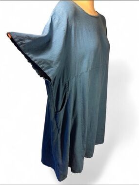 Bryn Walker 100%Linen Tunic Top Blue Oversized Pockets Lagenlook USA Large